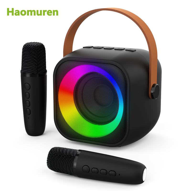 Haomuren Tragbare Karaoke-Maschine mit kabellosem 1 oder 2 Mikrofon, Mini-Bluetooth-Lautsprecher für Kinder, Singen, Familienfeier, Geschenk