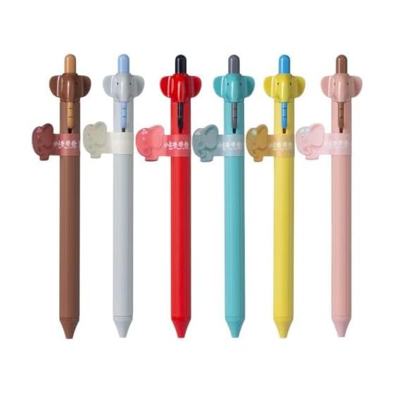 Maydahui Set of 6 Drawer Elephant Rollerball Gel Pens Cute Unique Animal Pens Black Ink Anti-slip Double Beads ST Quick Dry for Writing