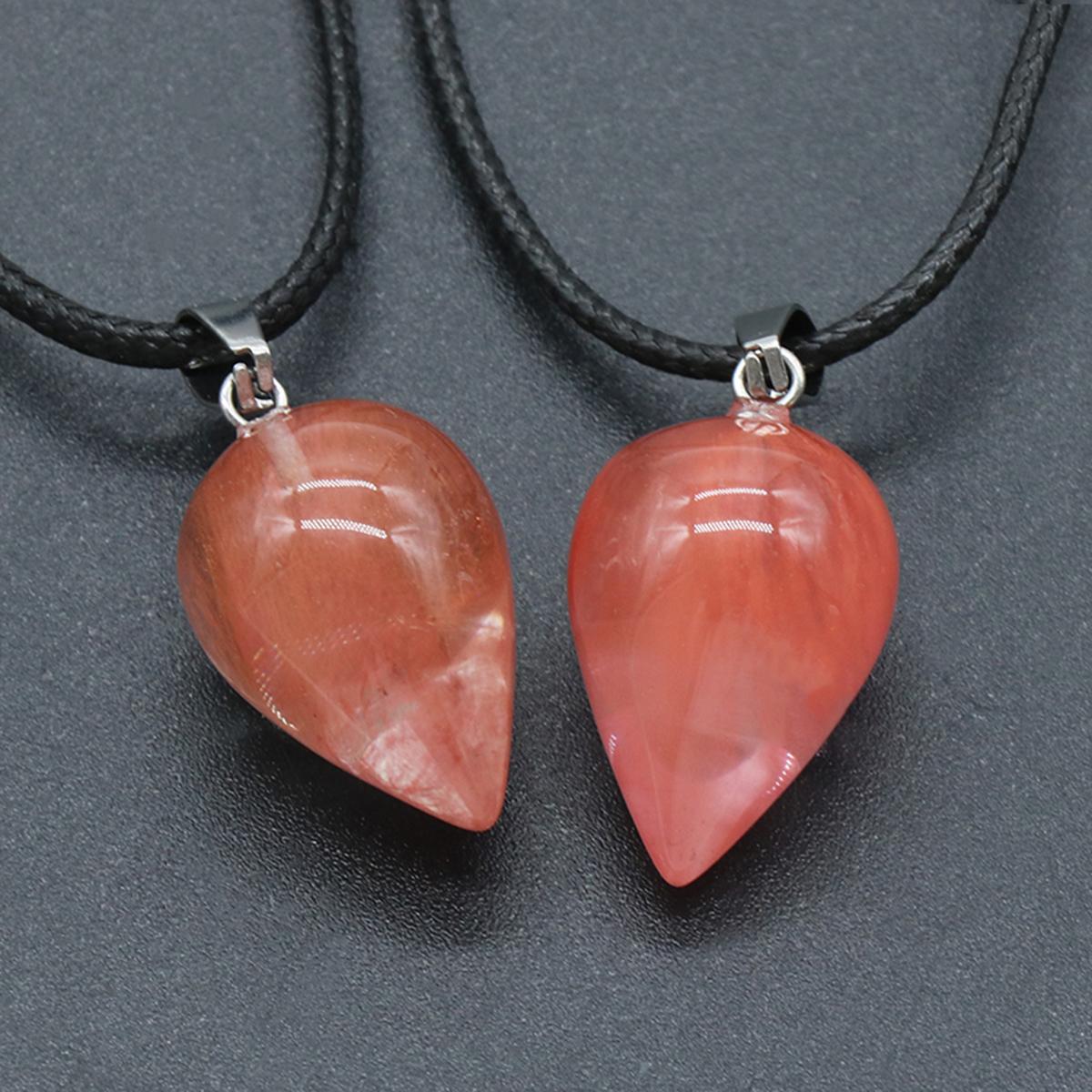 

Ожерелье из натурального камня в форме капли, кулон, кристалл, розовый кварц, аметист, содалит, опал, подвеска, веревочная цепочка, ожерелья для женщин и мужчин, ювелирные изделия, колье 22x16 мм 1Pcs/Watermelon Red