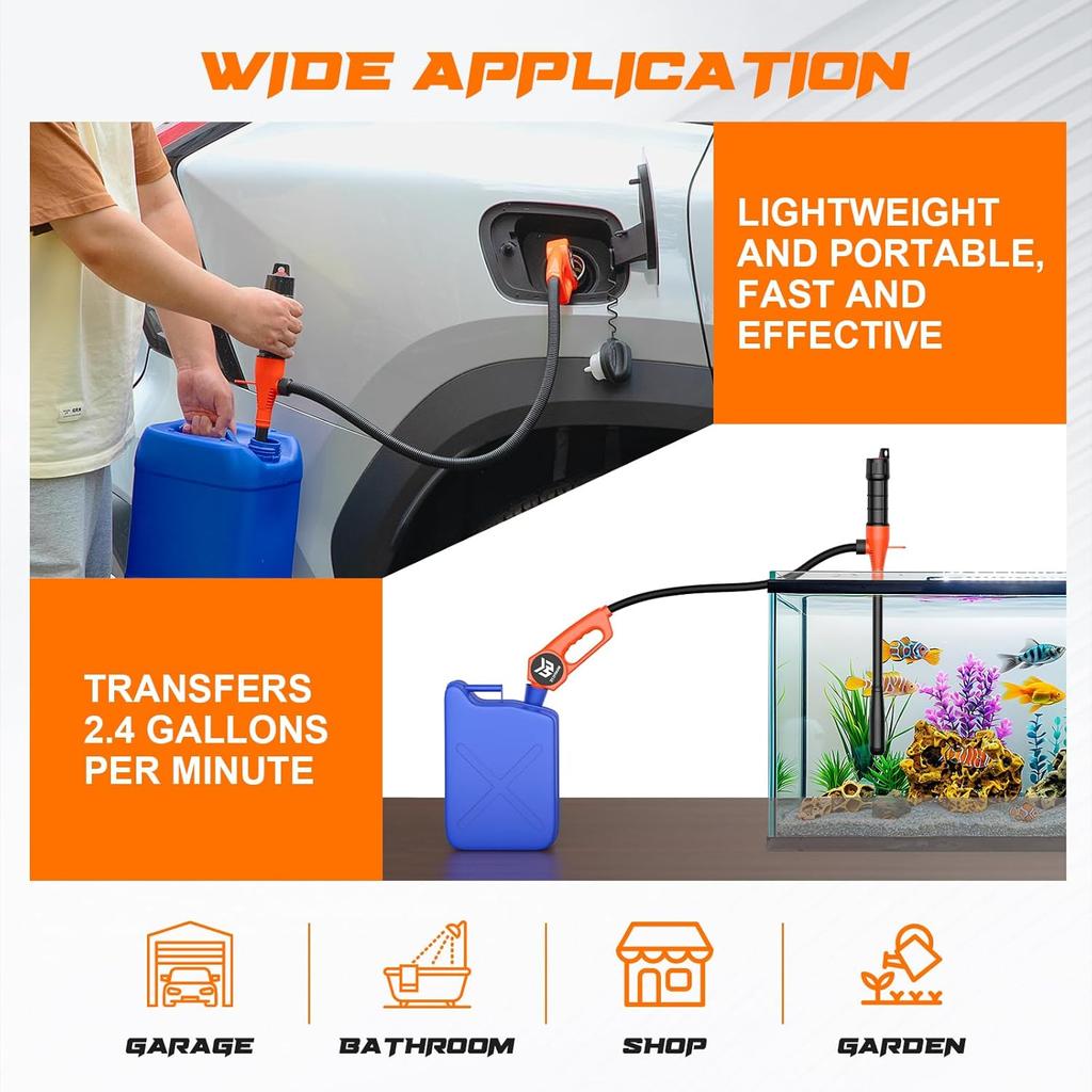 Portable Fuel Transfer Pump, Battery Powered Siphon Pump For Gasoline, Fuel, Gas, Diesel, Water Transfer, 2.4 GPM Flow Oil Extractor With Powerful