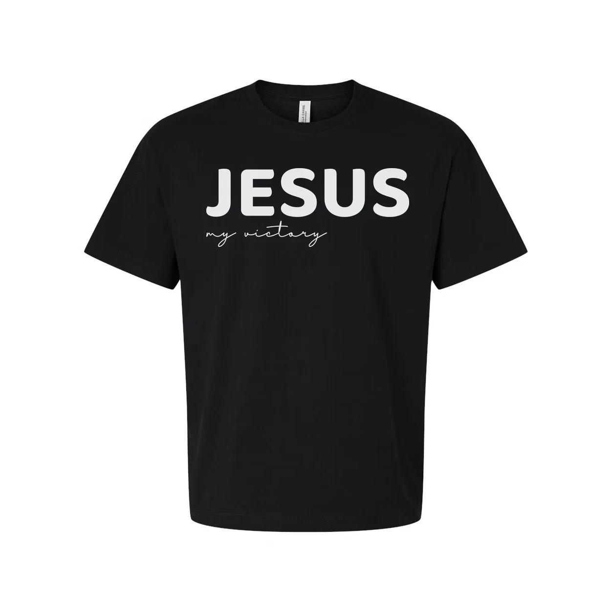 

Jesus My Victory Unisex Christian T Shirt With Bold Jesus Print And Script Text S