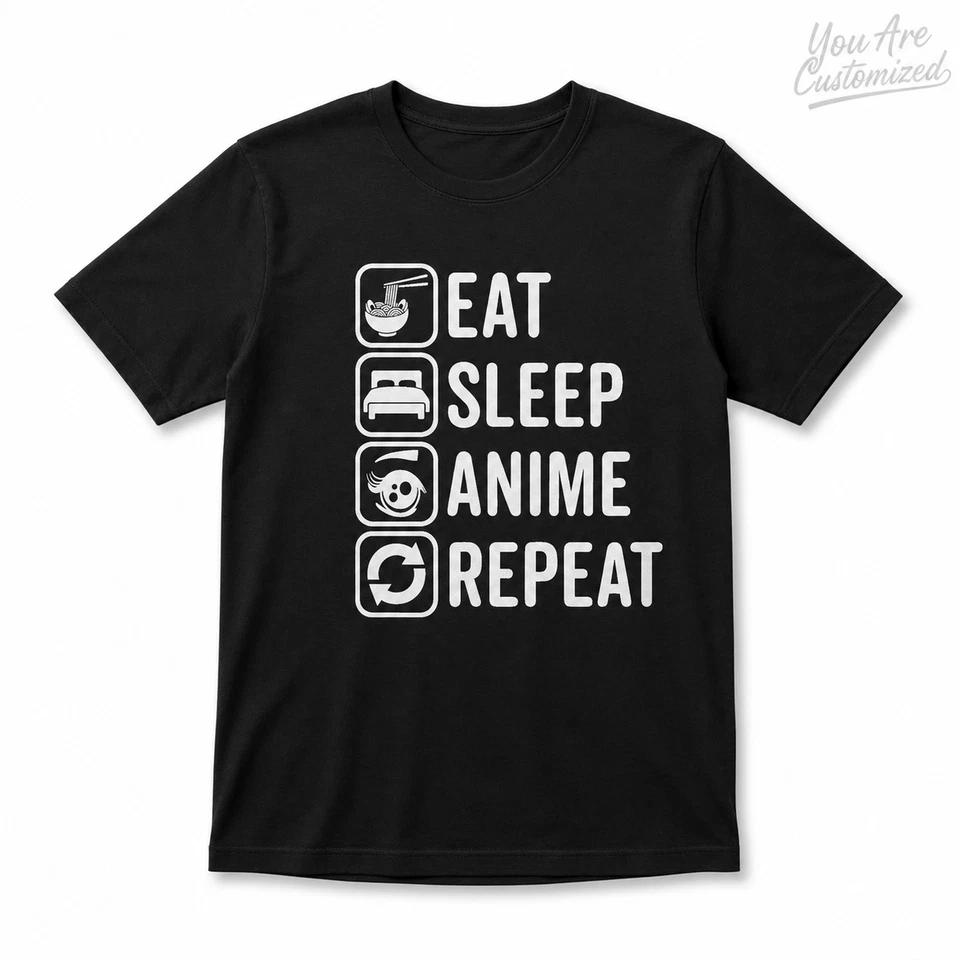 Eat Sleep Anime Repeat T Shirt Black or White Unisex Manga Fan Tee Gift 1