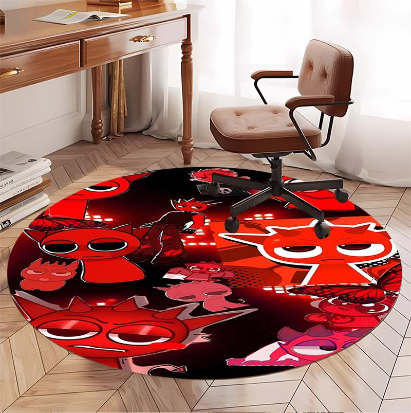Sprunki Game Pattern Round Rug, Indoor/Outdoor Mat, for Picnic, Gameroom, Bedroom, Office, Living Room, Home Decor Carpet, Birthday Gift