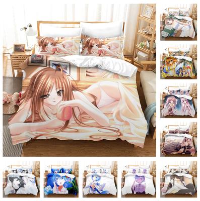 Juego de ropa de cama con dibujos animados en 3D para niña, funda de edredón y almohada de anime, 2 o 3 piezas, tela suave de secado rápido, bonito patrón, regalo, cama individual, cama doble