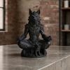 Yousheng 3D Printed Gothic Werewolf Meditation Statue, Zen Beast Warrior Sculpture with Round Base, Matte Black Fantasy Desk Decor, Unique Gift for
