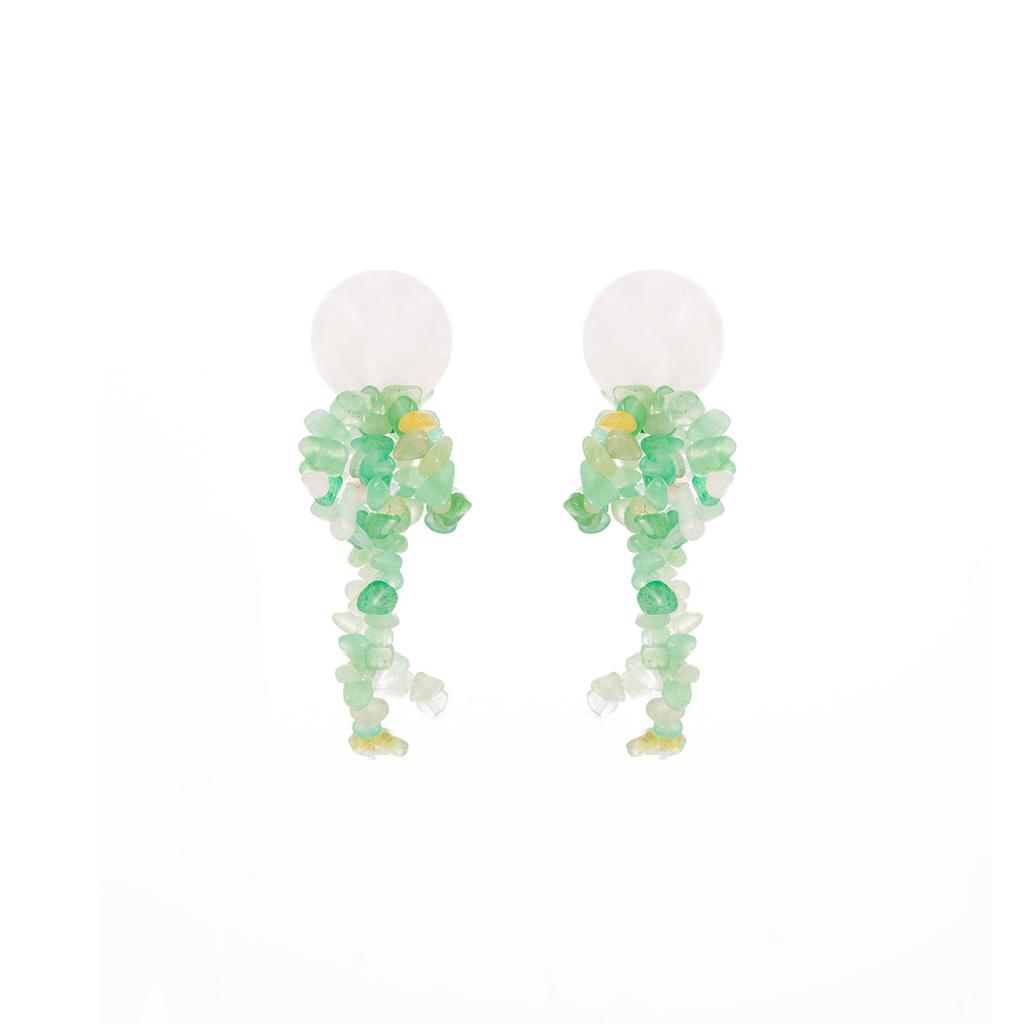 Green Super Fairy Small Fresh Beaded Fringed Earrings High Sense Niche Design Temperament Seaside Vacation Earrings