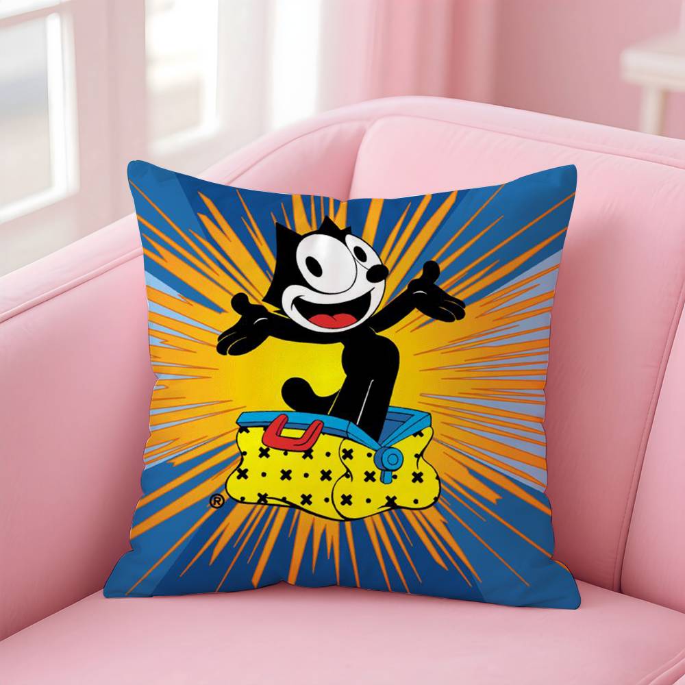 F-Felix The Cat Exquisite Pillow Case Anti-dustmite Pillow Invisible Zipper Silky Short Plush Sofa Cushion Cover