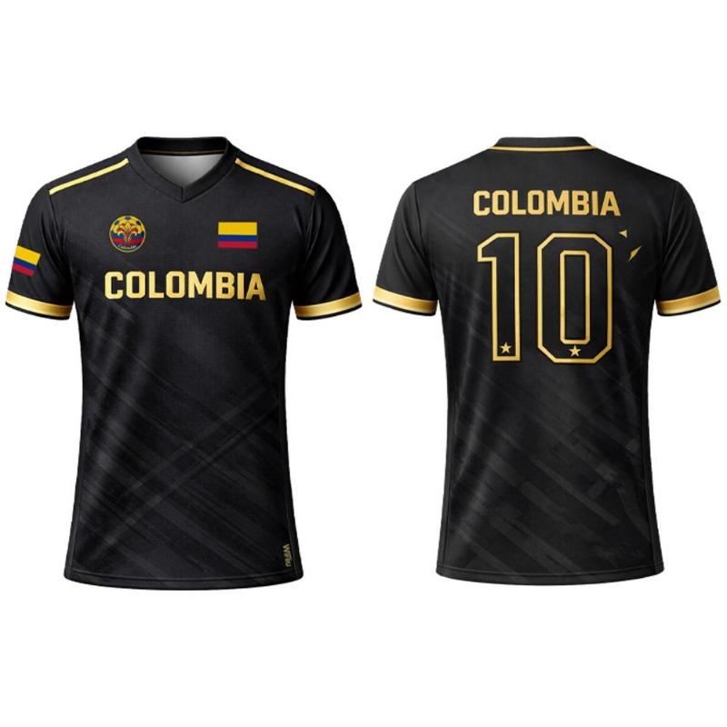 Colombia Flag Jersey Summer Outdoor Sports Breathable Short-sleeved Football Training Top Unisex Casual V-neck Tee
