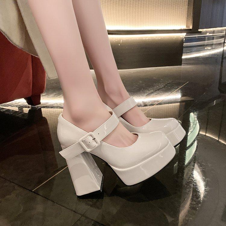 French Fashion Mary Jane Single Shoes 2025 New Spring and Summer Versatile Thick Heel Shallow Mouth One-word Buckle Strap High Heels Women
