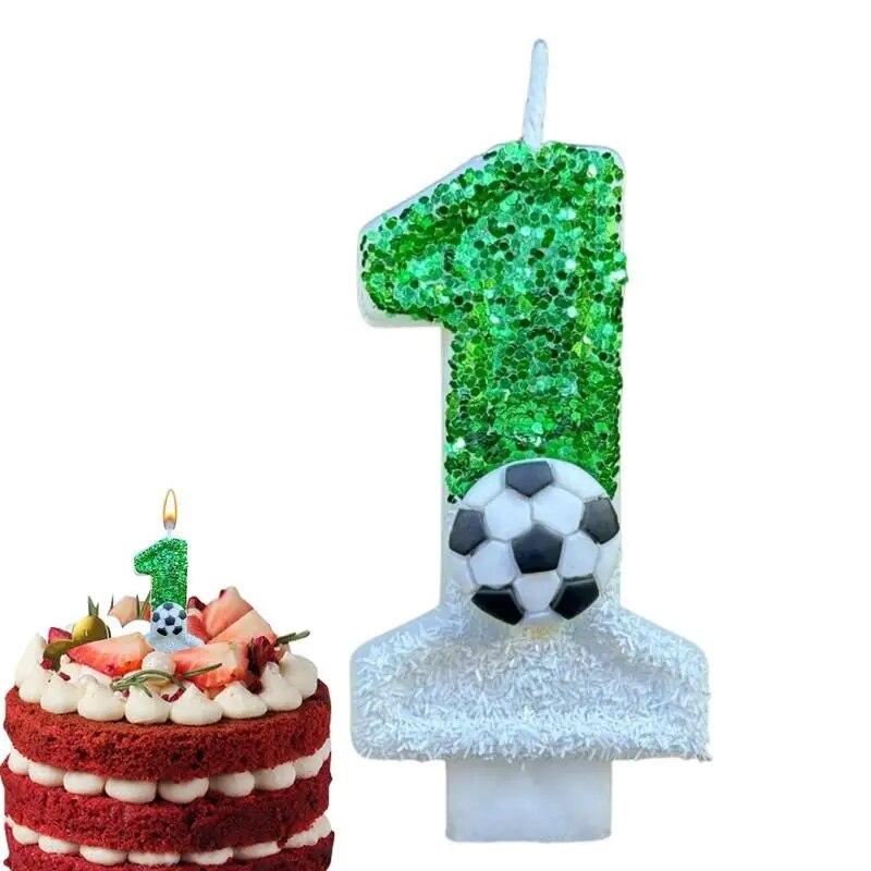 Fußball-Kindergeburtstagskerzen 0–9, Zahl grün, glitzert, Geburtstags-Fußball-Kerze für Jungen, Party, Kuchendekoration, Dekoration