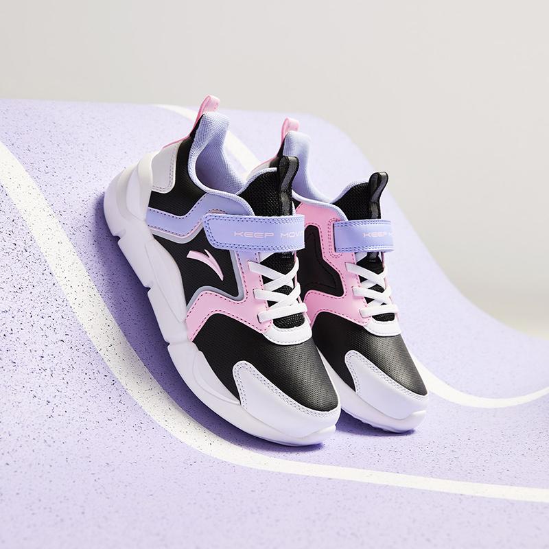 Anta Kids Synthetic Leather Fabric Trendy Versatile Lightweight Shock Absorbing Low Top Running Shoes Men running shoes Black White Blue A22445582N-2