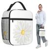 Hand Painted One Little White Daisy Watercolor Insulated Lunch Bag for Women Office Cooler Thermal Food Box Tote Lunch Boxes