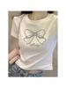 Wounisex's Fashion Cotton Tops White T-Shirt Short Sleeve Black Bow Print Ladies Casual Summer Outdoor T-Shirt Y2K Gift