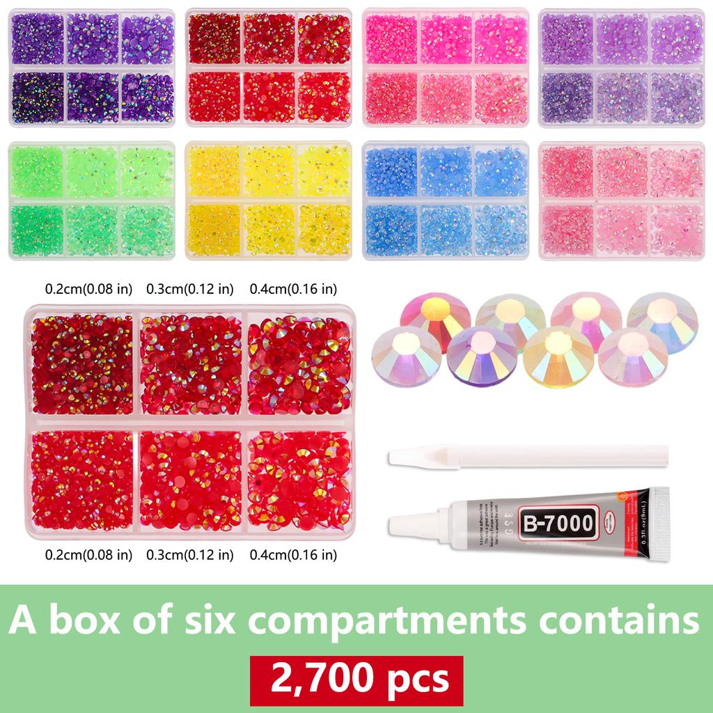 2/3/4mm Mix Size Sparkling Resin Imitate Diamond 2700pcs Smooth Back Adhesive Rhinestones Nail Art Fabrics with Diamond Pen Glue