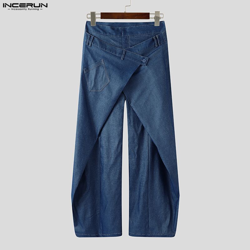 INCERUN Pantaloni Casual cu Fermoar pentru Bărbați, cu Talie Înaltă, Petrecuți în Față, cu Picioare Lungi și Largi