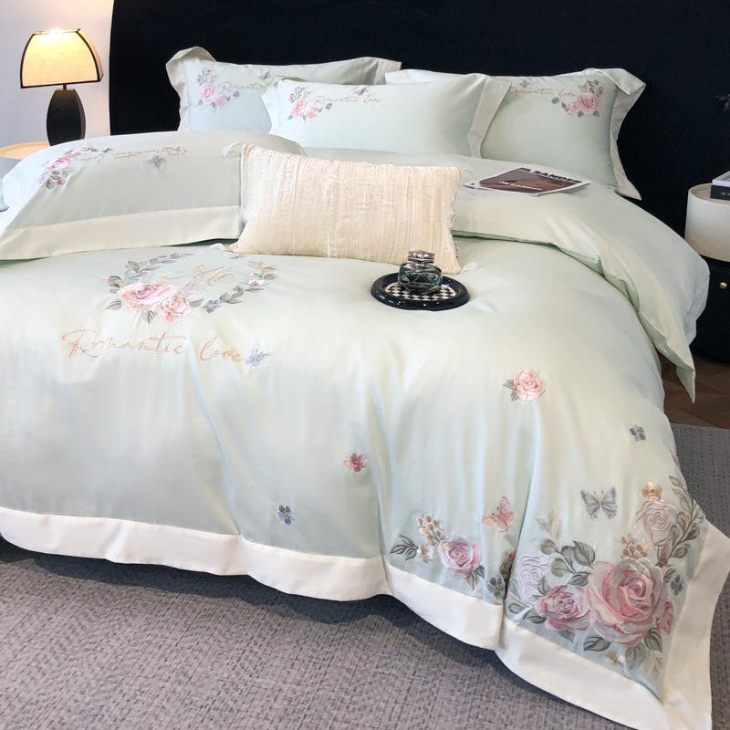 Class A Maternal And Infant Grade 240 Long-Staple Cotton4-Pcs Set Of Pure Cotton Satin Embroidered Quilt Cover, Bed Sheet Skin-Friendly Mattress