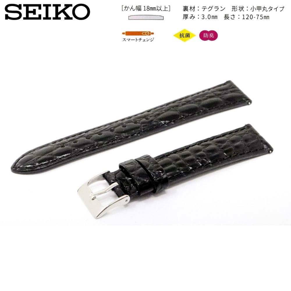 Watch Genuine Leather with Care Instructions [Seiko] Band, 20mm, Strap, Men's, (Black)