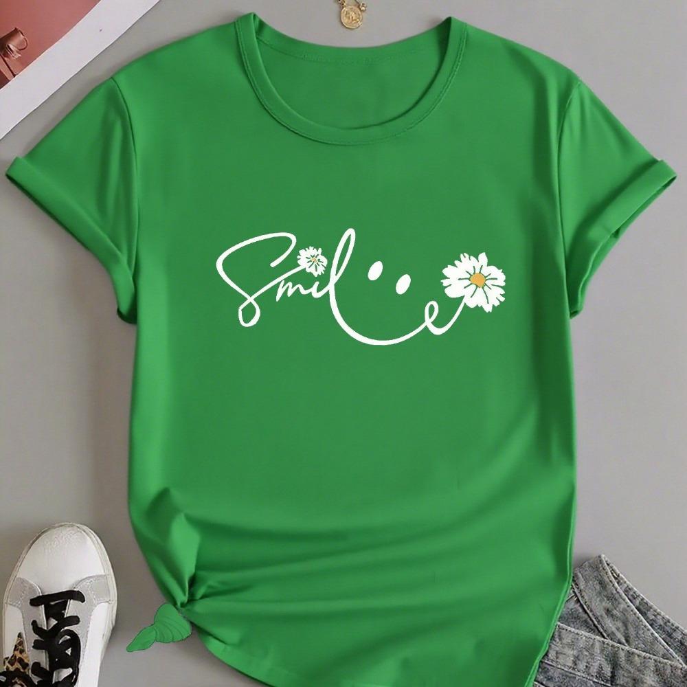 

Short-sleeve T-shirt with smiling daisy print, casual daily wear, comfortable and relaxed style 5XL