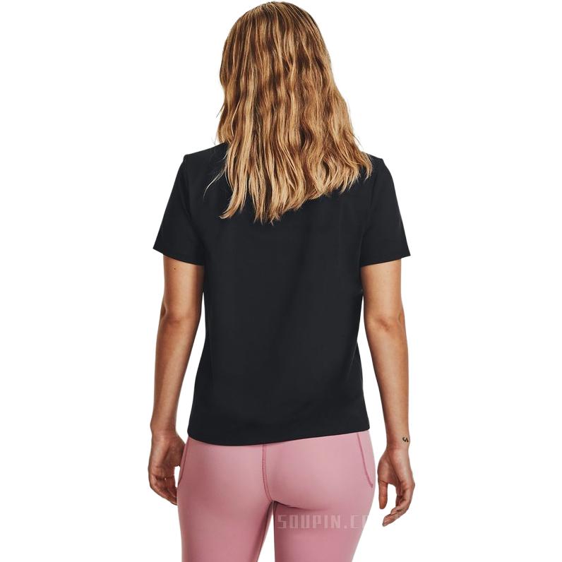 Under Armour Solid Color Training Crew Neck Short Sleeve T-Shirt Women tops Black 1379155-001