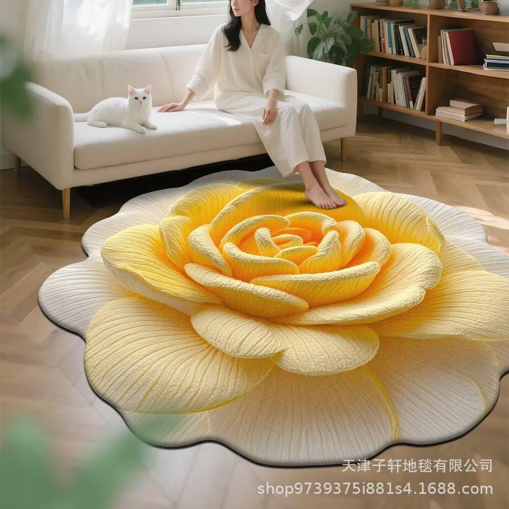 3D Flower Living Room Decoration Carpet Bedroom Bedside Carpet Bathroom Absorbent Mat