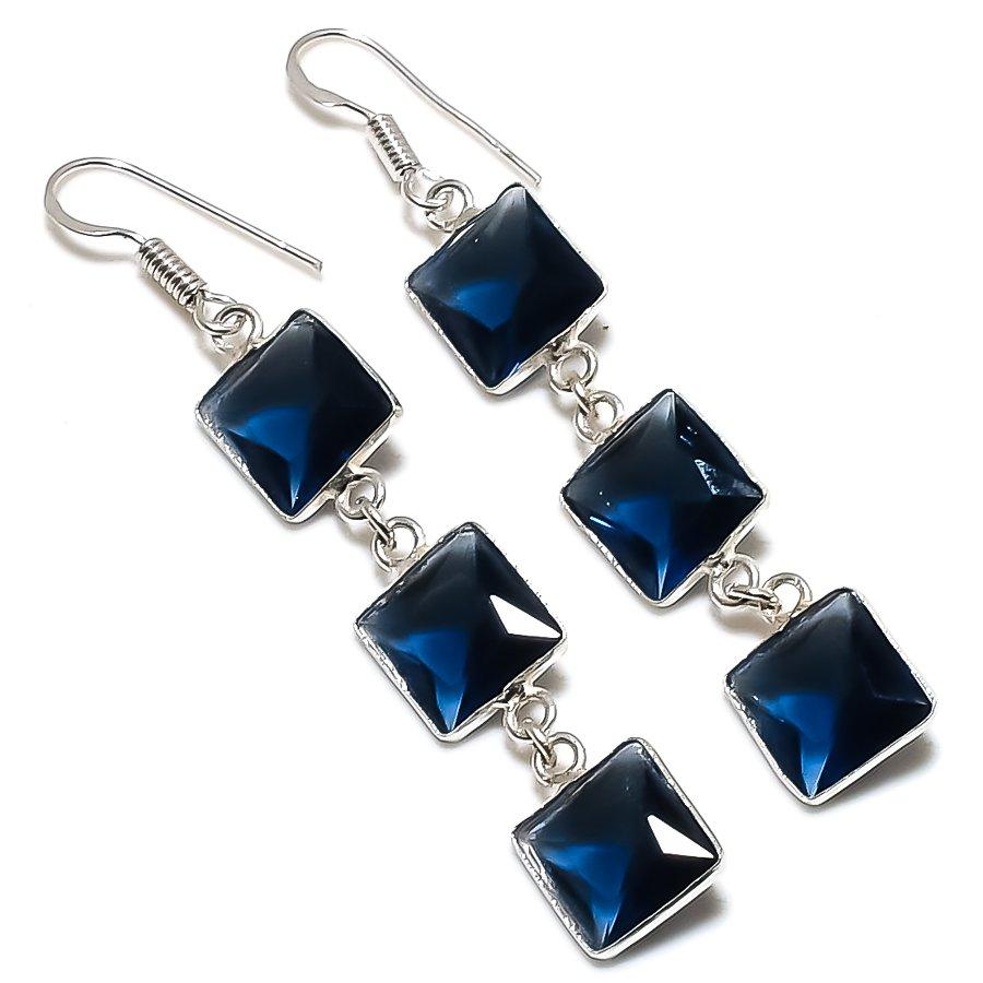 

Серьги из стерлингового серебра 925 пробы с натуральным лондонским голубым топазом 2,56 дюйма E7R08