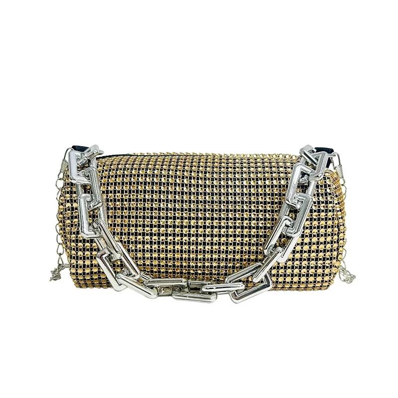 New Outdoors Allover Rhineste Bucket Bag, Glitter Chain Prom Purse, Women's Mini Crossbody Bag (6.3*3.54) Inch