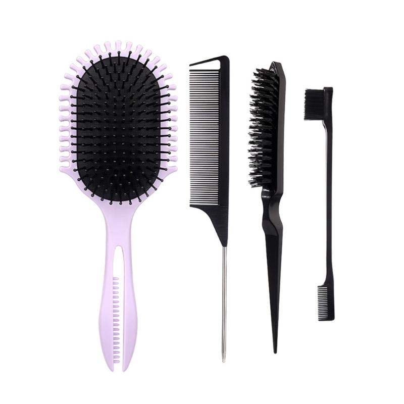 

4Pcs Detangling Brush Set Edge Brush Teasing Brush Hair Styling Comb Metal Pin Ratted Tail Combs Paddle Hair Brush