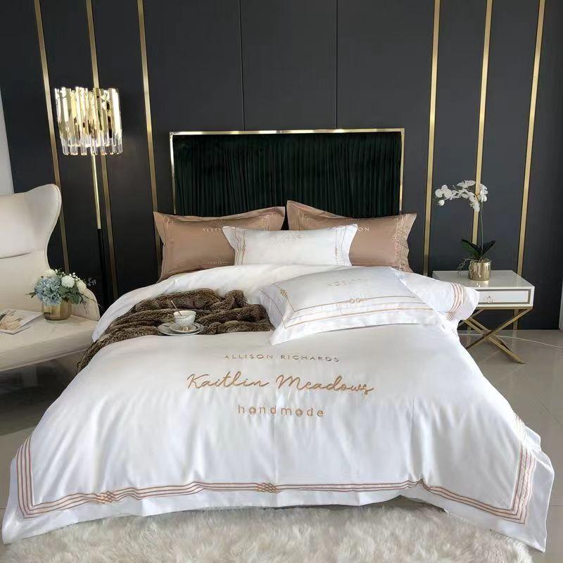 King Size/Queen Size/Full Size Sheet Quilt Cover Pillowcase Set Thick Cotton Bedroom Hotel Business Embroidery Simple Bedding High Quality