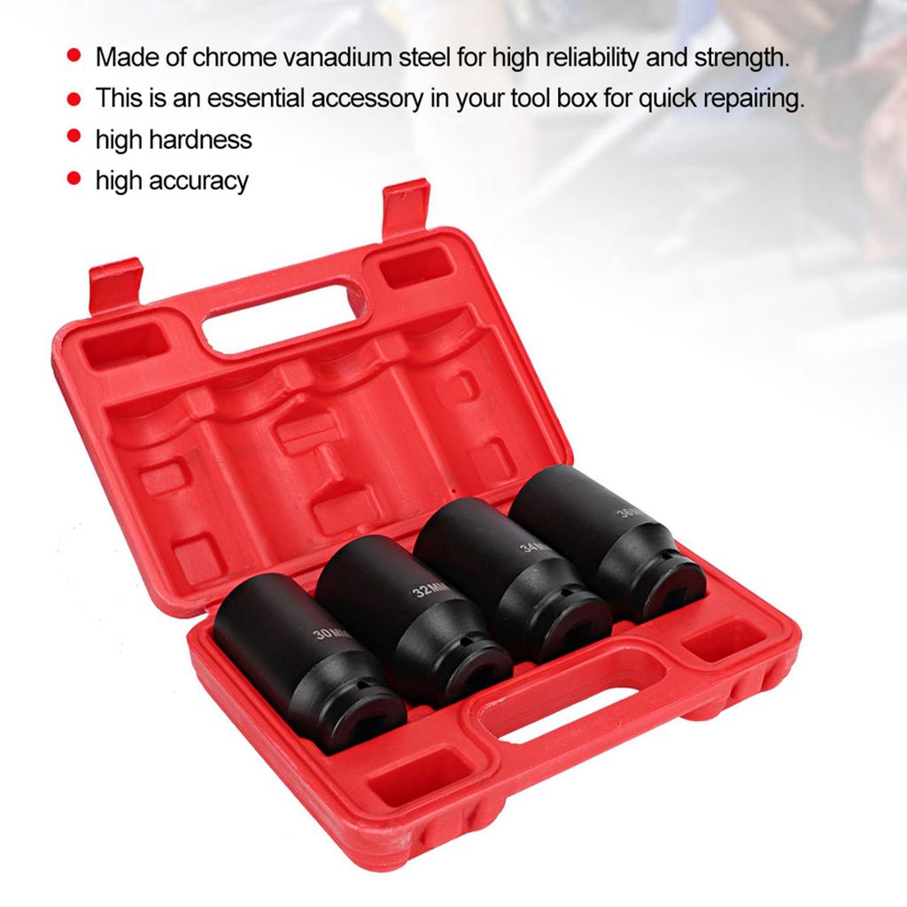 4pcs 12 Inch Deep Impact Socket Repairing Tool Set 12 Point Head Adapter High Hardness