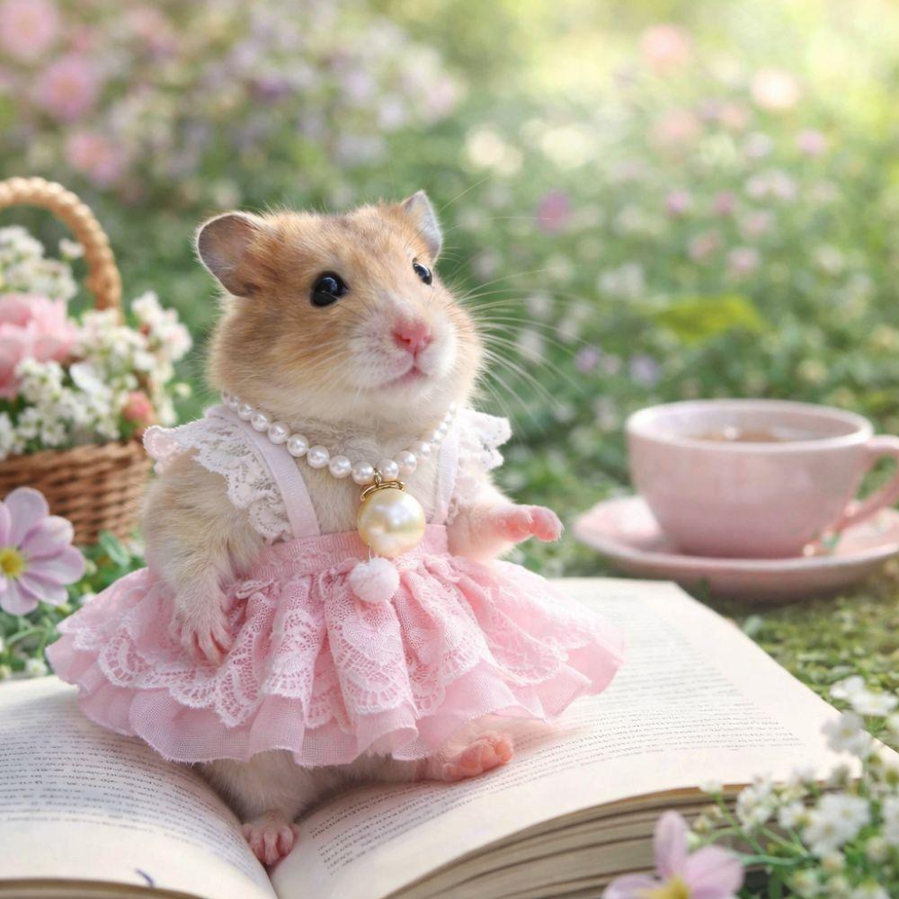 Beautiful Hamster Lace Skirt with Pearl Necklace Handmade Small Pet Vest Comfortable Hamster Clothes Four Seasons Wear