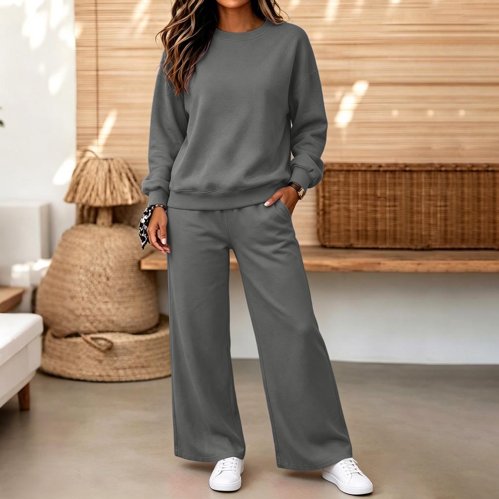 Conjunto Casual de Sudadera con Cuello Redondo y Pantalones para Mujer para Otoño Invierno