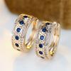 Trendy Crystal Blue Zircon Round Hoop Earrings For Women Vintage Gold Color Wedding