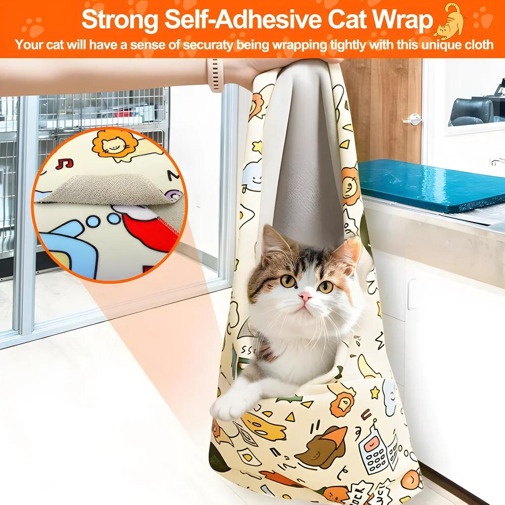 Cat Grooming Wrap Self-Adherent Cat Restraint Wrap Anti-Scratch Cat Swaddle Burrito Wrap for Nail Trimming Cat Grooming Supplies
