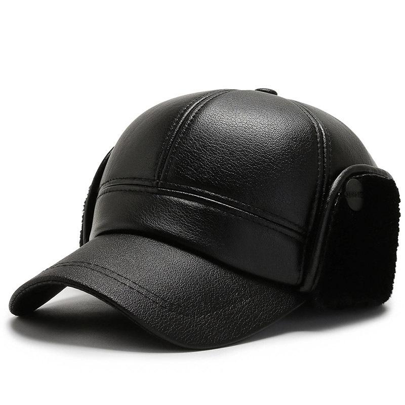 

New leather hat medium and old winter warm thickened dad hat outdoor sports cold protection cap man one size fits all