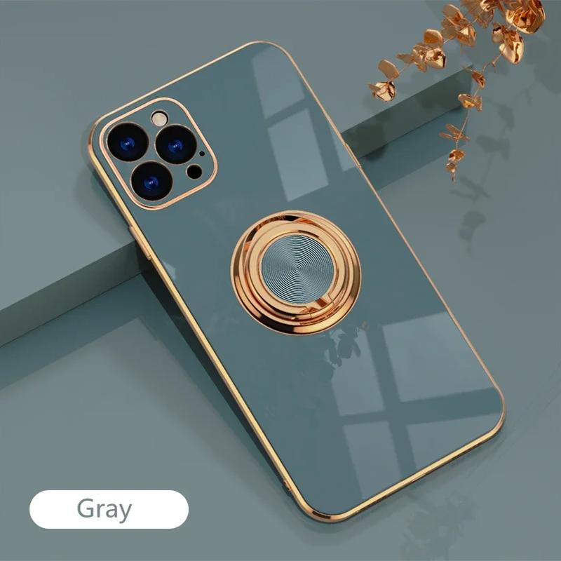 

360 Rotation Ring Stand Holder Kickstand Phone Case For IPhone 17 16 16e 15 14 13 12 11 Pro Max Plus Air Silicone Cover Funda For iPhone11Pro