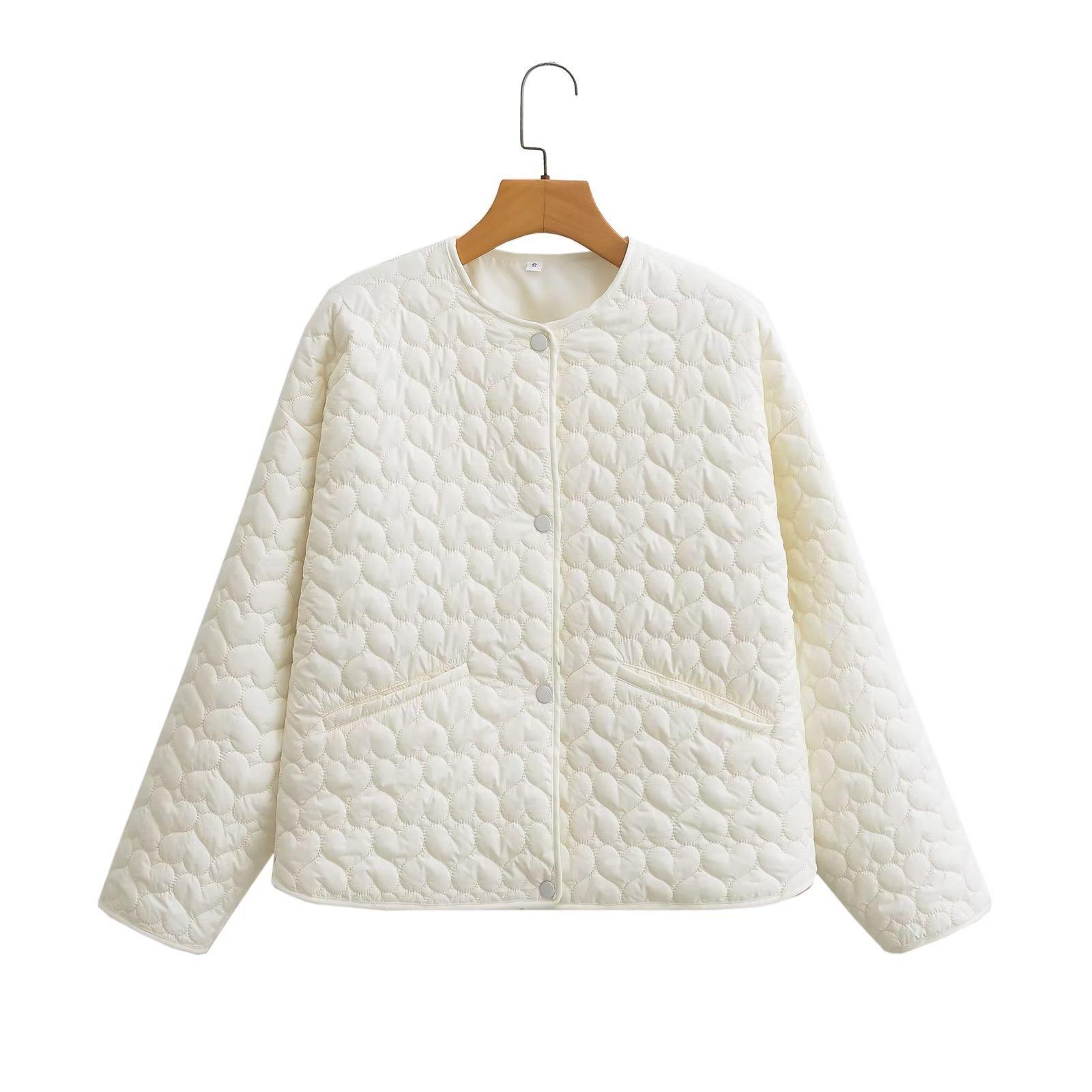 

Осенне-зимняя женская куртка с круглым вырезом и длинными рукавами из хлопка с пряжкой Love XS белый