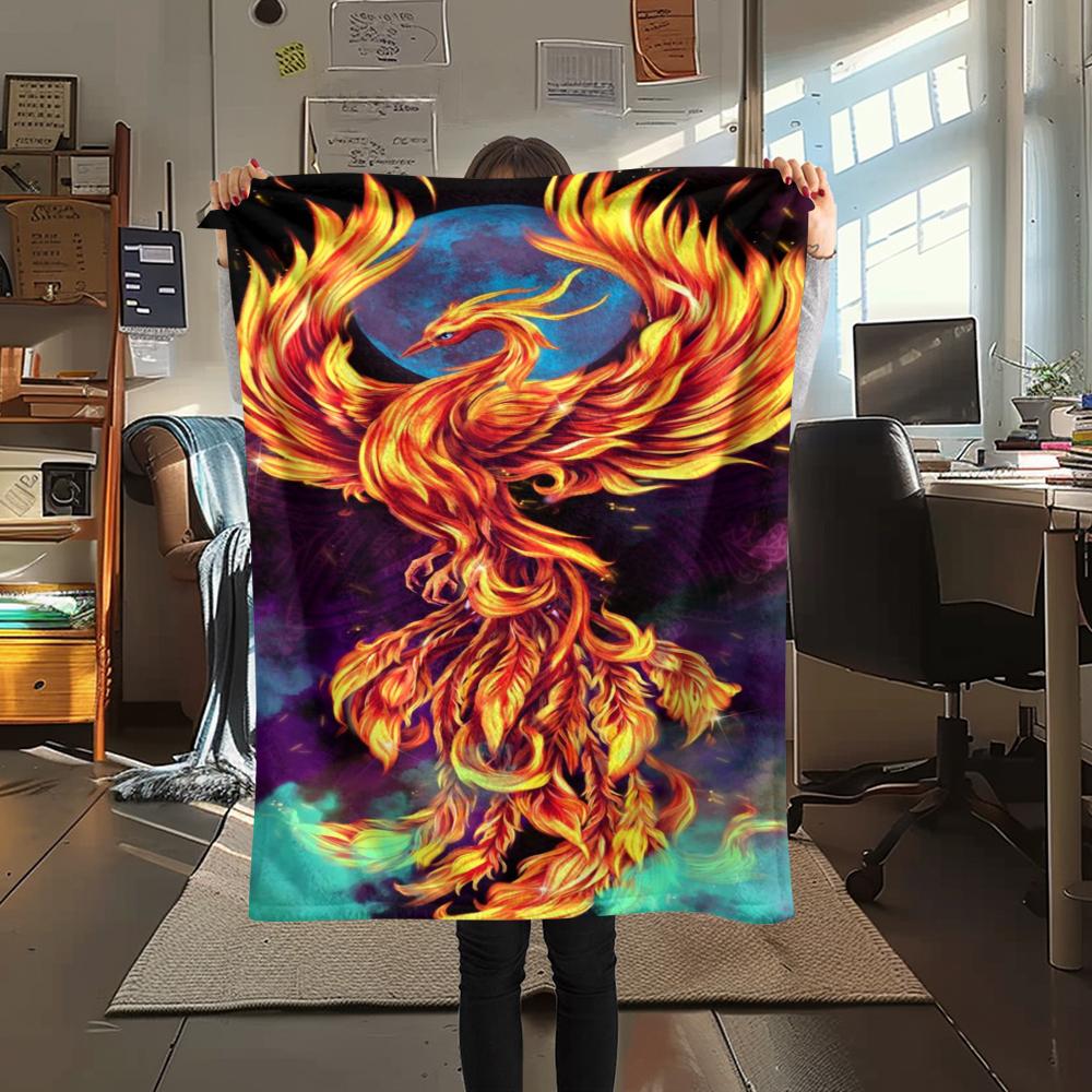 

1 шт. Фланелевое одеяло с принтом феникса, Высококачественное, Удобное для всех сезонов, Декор для дома, Тепло и уют, Идеально для подарков 80cm x 120cm