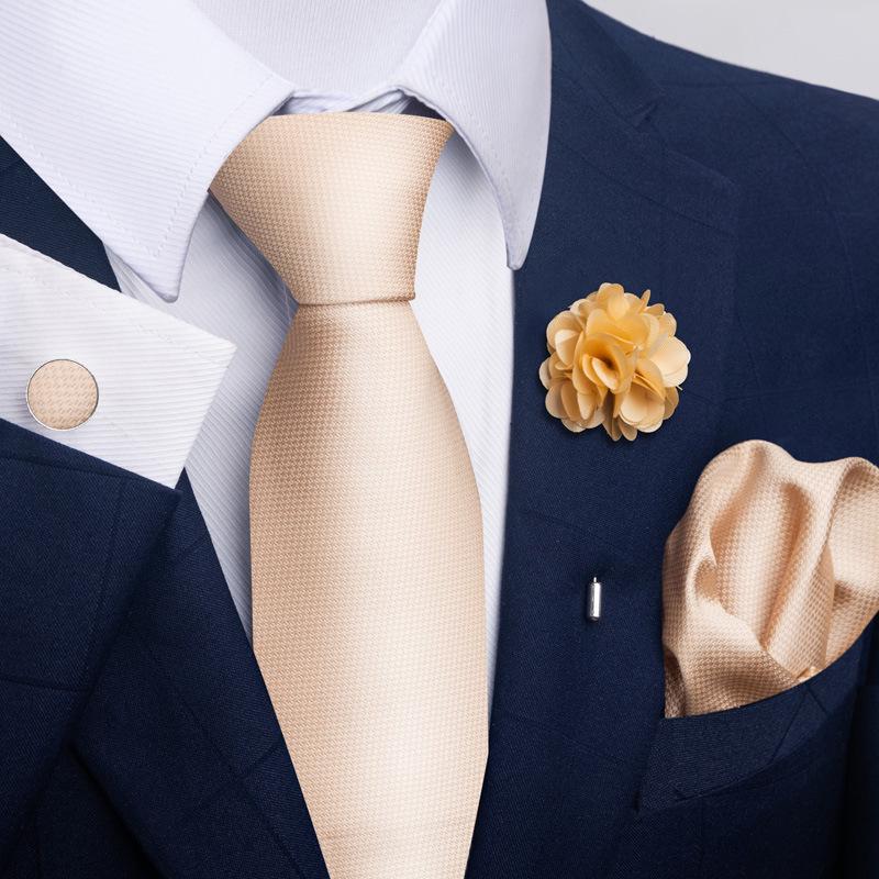 Brown Paisley Men s Tie, Pocket Square, Cufflinks & Boutonniere Set for Business Formal Wear.