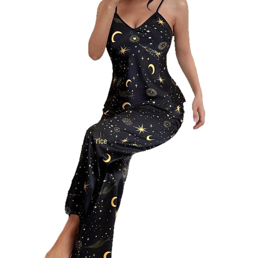 Damen Morgenland Seidenmischung Pyjama-Set: Ärmelloses Oberteil & Sexy Lounging-Hose