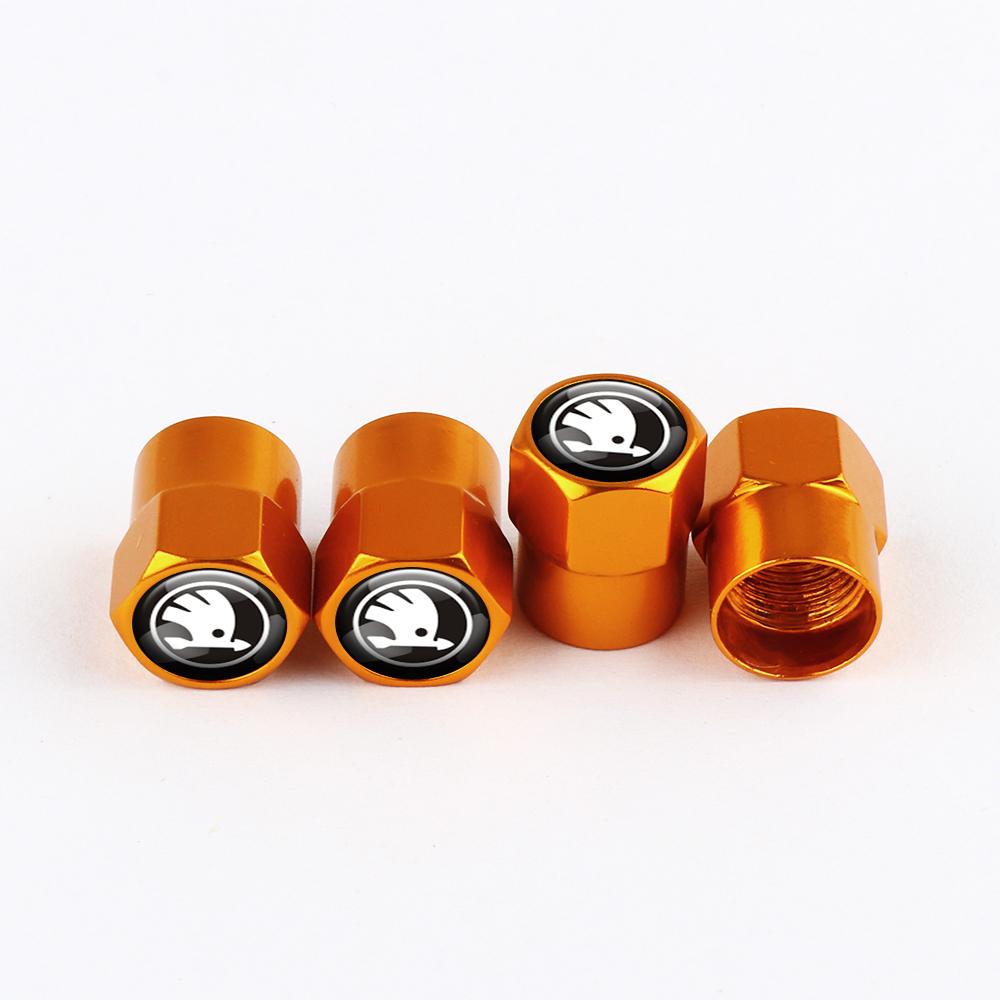 BAUN9 4pcs Car Styling Aluminum Emblem Wheel Tire Valve Stem Air Caps For Skoda Octavia Fabia Rapid Yeti Superb Octavia A5 A7 VRS VII