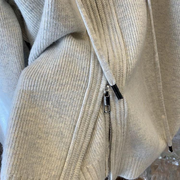 Autumn Winter Simple Embroidery Heart Loose Korean Version Thick Warm Zipper Cardigan Hooded Knitted Sweater Women's Coat Trend