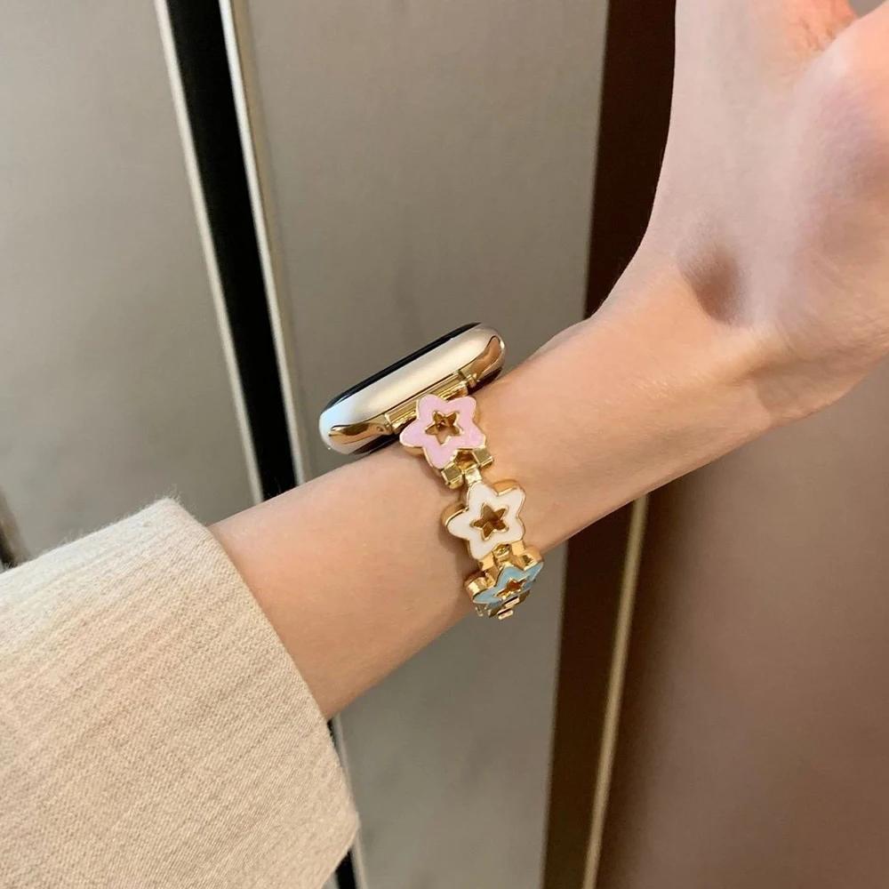 Luxury Stainless Steel Band for Apple Watch Ultra 49mm 10 46mm 42 Chain Bracelet for IWatch 9 8 7 6 SE 45mm 41 40 44 Women Strap