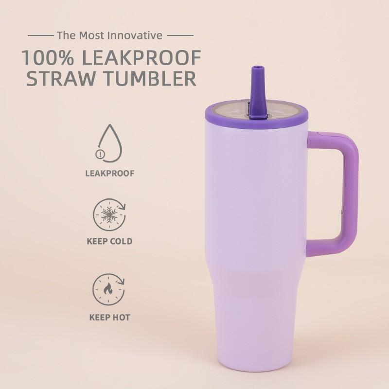 1200ml Double Wall Vacuum Insulated Travel Tumbler With Leakproof Foldable Straw Lid Car Office Outdoor