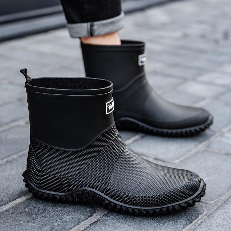 Men's Waterproof Non-slip Rain Boots - Durable, Eco-friendly PVC Ankle Overshoes for Outdoor Commuting