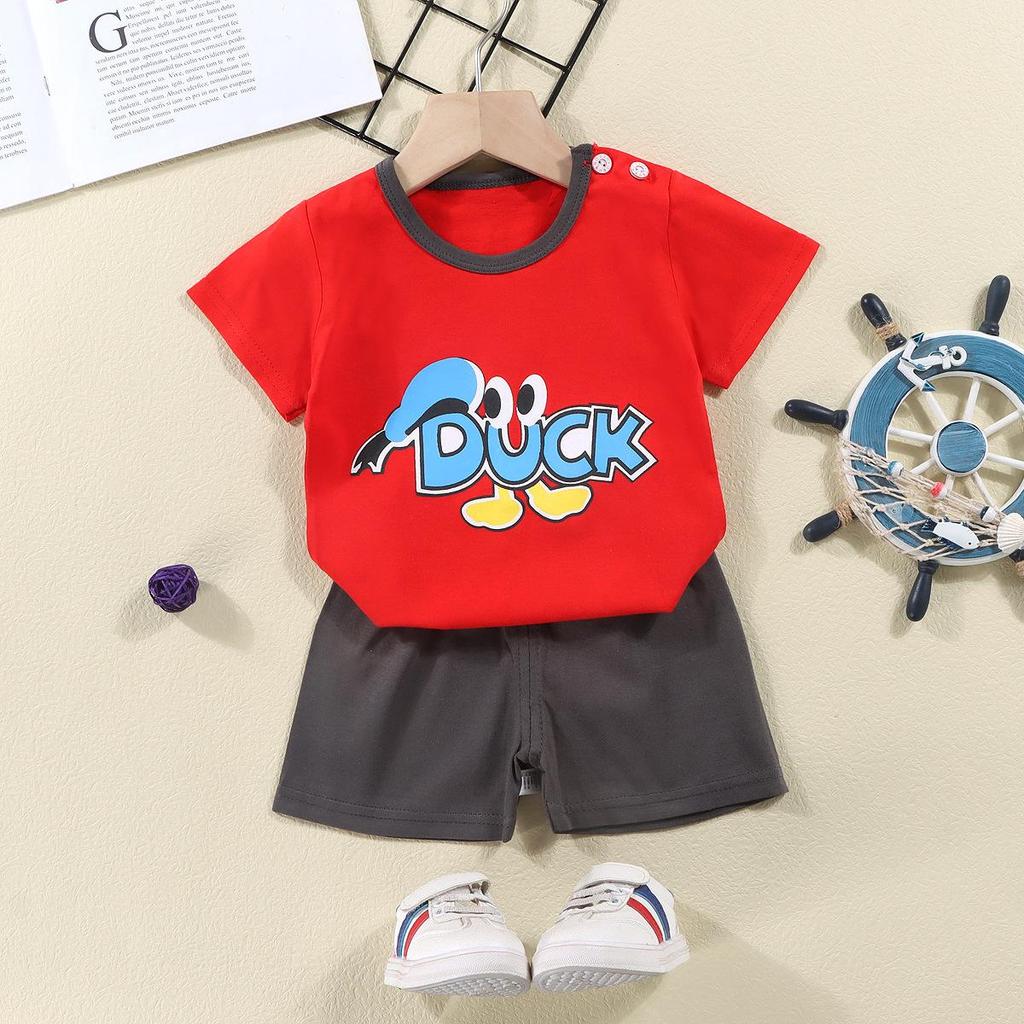 Kids' Summer Cotton Two-Piece Set: Cartoon Short Sleeve & Shorts for Toddlers