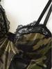 Quick-Delivery Camouflage Lace Hollow-Out Bandage Bodysuit