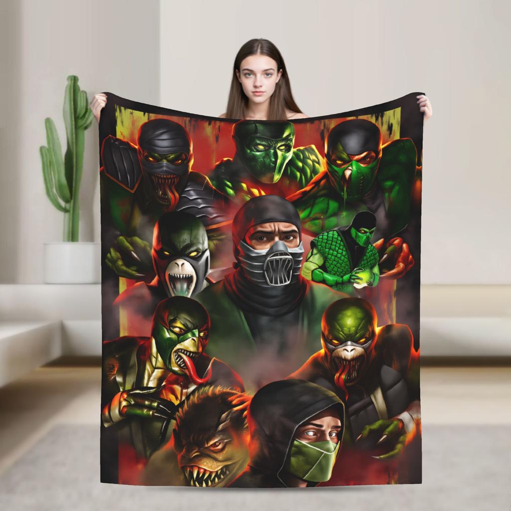 Mortal Kombat II Flannel Blanket Vintage Game Warm Bedding Throws for Living Room Camping Print Bedspread Sofa Bed Cover