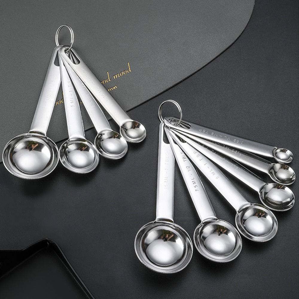 With Scale Measuring Spoon Set Stainless Steel Kitchen Measuring Cup  Seasoning Measuring