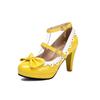 Fashion Women Ankle Strap Buckle High Heels Round Toe Heel Pumps Women Platform Pumps with Bow Party Wedding Shoes Chaussures De Femme