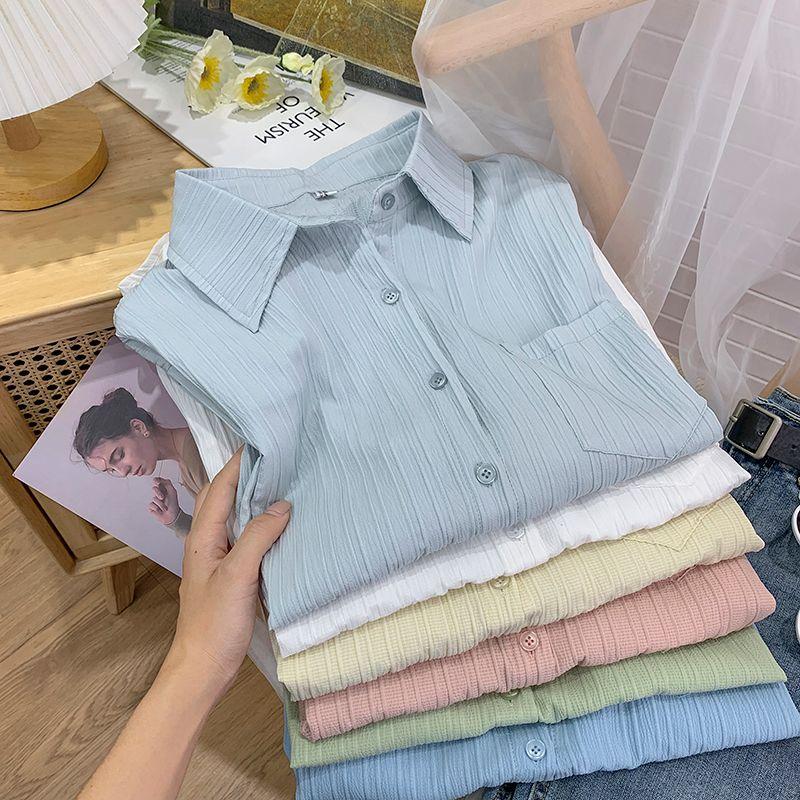 High-end Sense Unique Texture Pleated Loose Long-sleeved Shirt for Women Fresh Design Sense Top for Autumn